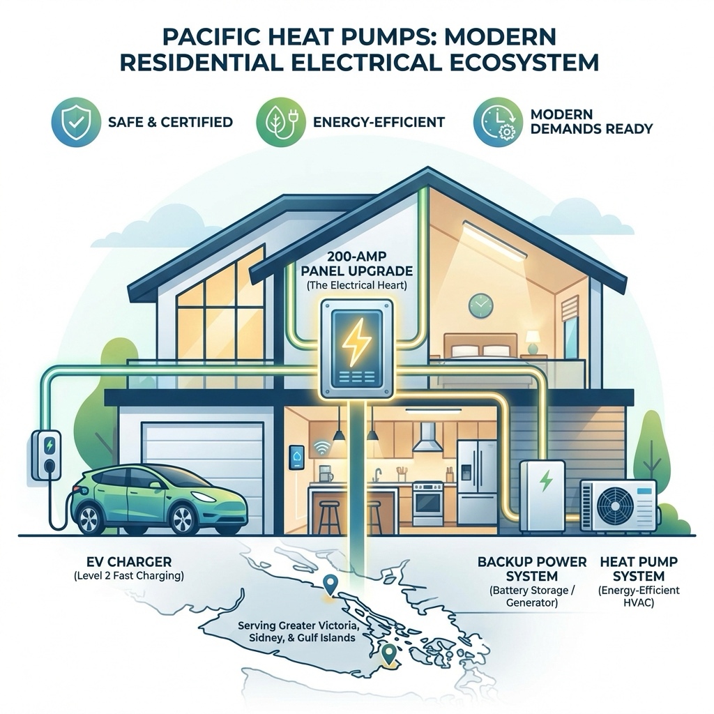 Shows the function of a modern home and all the power needs. Showing why a 200 amp panel upgrade might be required.
